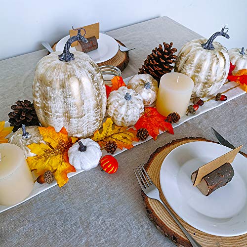 Image of 7 Pcs Assorted Sizes Fall Artificial Pumpkins Harvest Pumpkins Faux Foam Pumpkins for Fall Autumn Season Halloween Thanksgiving Harvest Holiday Season Festive Tabletop Decoration (Gold Brush White)