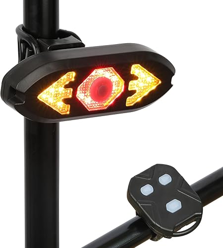 JINKEY Luz trasera inteligente para bicicleta con señales de giro, luces intermitentes inalámbricas recargables por USB, control remoto,