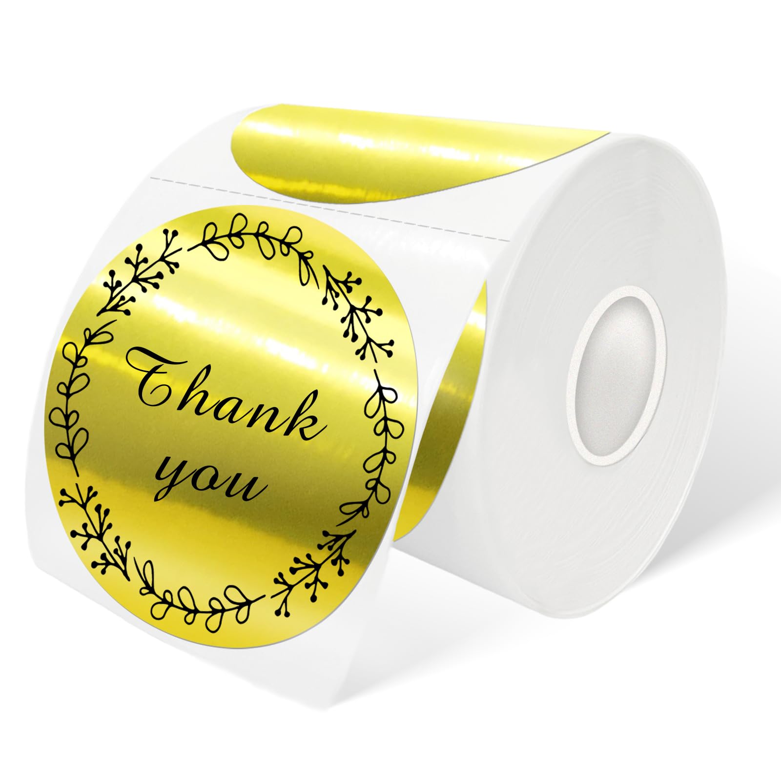 Yeachlaing 3" Circle Holographic Thermal Label Stickers Gold, Self-Adhesive Circle Direct Thermal Labels, Multi-Purpose Roll Sticker Labels for DIY