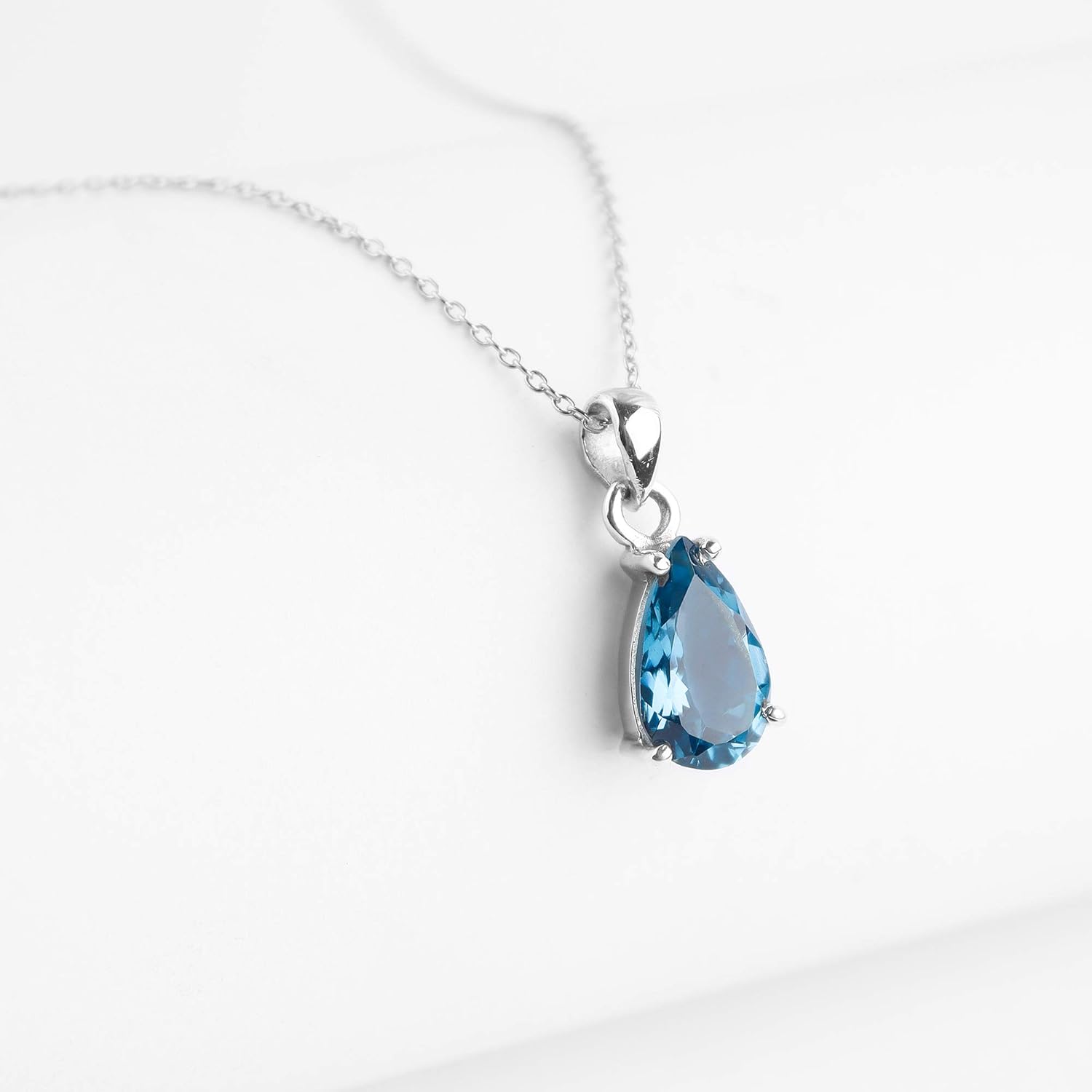 InfinityGemsArt London Blue Topaz Pendant Necklace for Women, Birthstone, Prong, Natural Cut Gemstone, Dainty Handmade Jewelry, Chakra Energy Healing Crystals, 925 Silver Chain 18 inch - Image 3