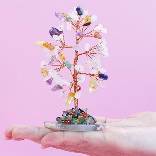 Miniatura 3 de YATOJUZI Árboles de cristal de fluorita arcoíris, piedras preciosas de cristal natural, árbol de alambre de cobre, base de ágata, árbol de la vida,