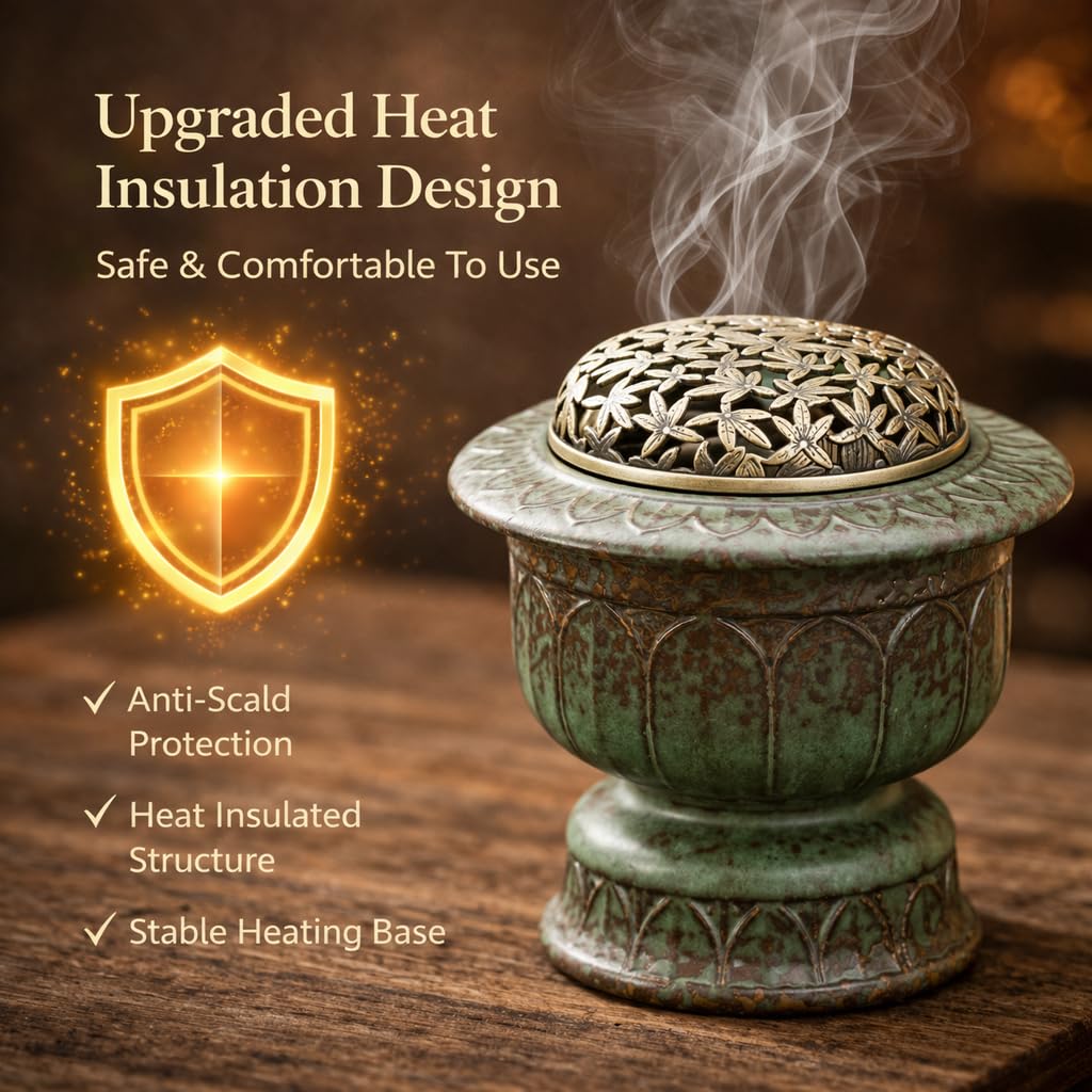 Bruciatore di incenso elettrico in ceramica, motivi classici, design cavo elegante e di fascia alta, temperatura elevata, protezione a doppio strato