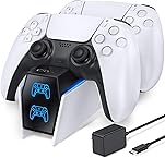 PS5 Controller Charger PS5 Accessories Kits with Fast Charging AC Adapter 5V/3A, Dual Controller Charging Stand for Playstation 5, Docking Station Replacement for DualSense Charging Station