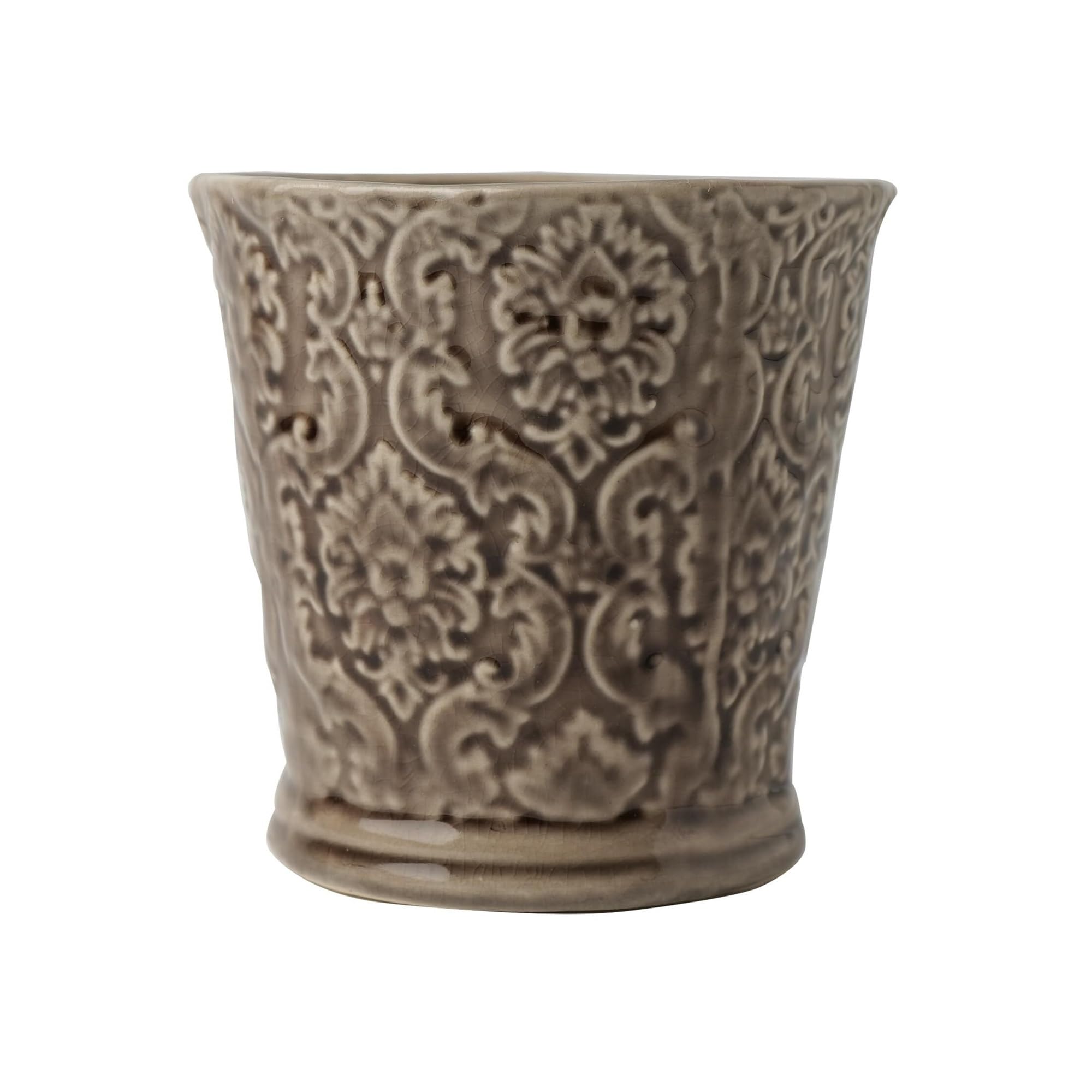 Ceramiczna doniczka w stylu vintage z kwiatowym wzorem, do wewnątrz i na zewnątrz, do sukulentów, kaktusów, storczyków, kwiatów, dekoracji ogrodu (brązowa)