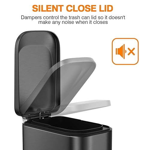 Miniatura 2 de BETHEBEST Cubo de basura de acero inoxidable de 15 litros4 galones con tapa de cierre suave, cubo de basura para baño, cocina, oficina (plateado)