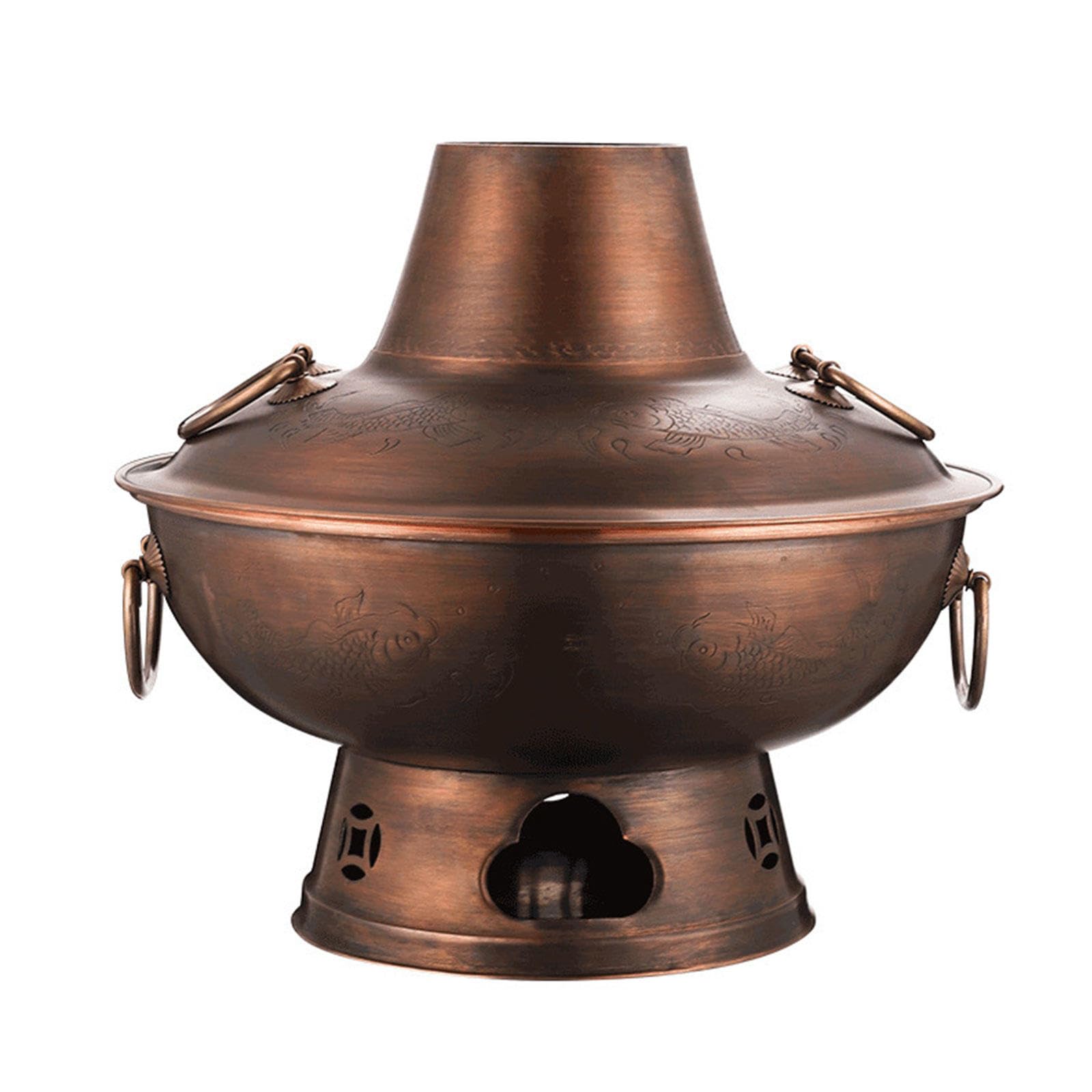 UNYQBFKM Charcoal Shabu Copper Hot Pot Chinese Old Beijing Shabu Shabu Pot, Outdoor Cookware Picnic Stove Cooking Pot, Stew Pot Cheese Fondue for Hiking Home Camping Picnics Parties,B-40cm