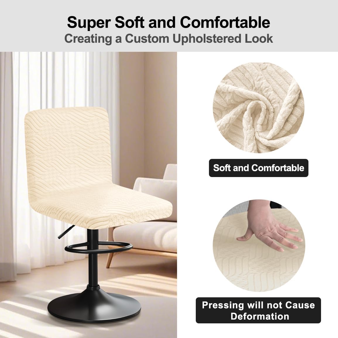 Covers for Bar Stool Chairs Counter Height Chair Covers Stretch Washable Barstool Seat Cover for Kitchen Dining Room Cafe Beige 4