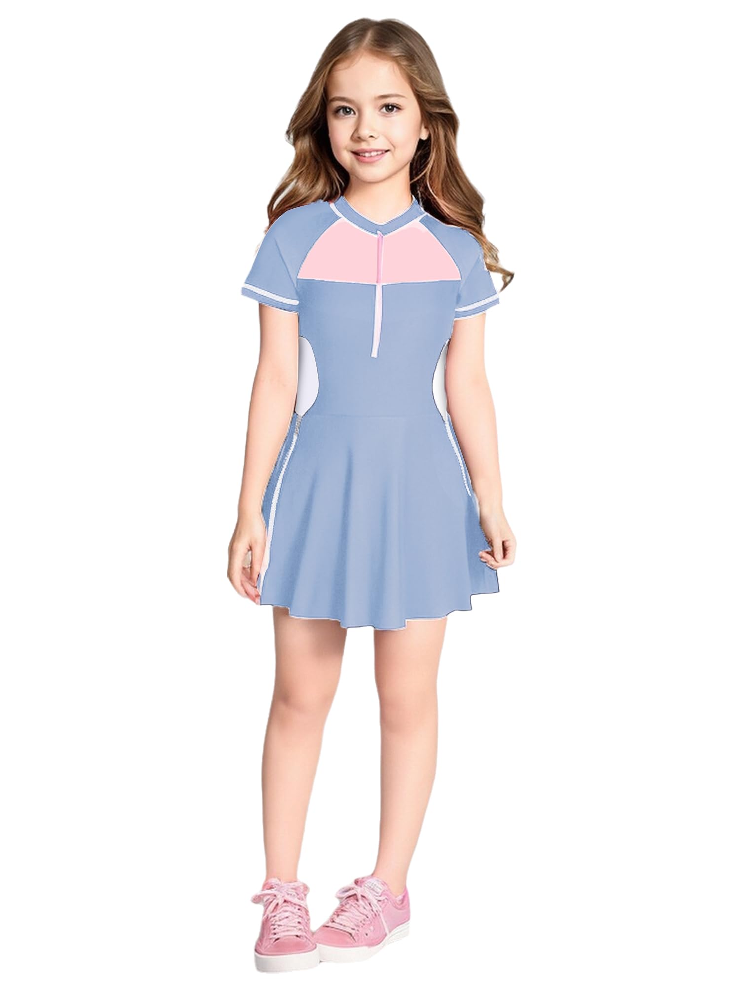Maillot De Bain Fille 1 Pièce Choomomo - Tankini Manches Courtes, Anti-UV, Taille 3-14 Ans