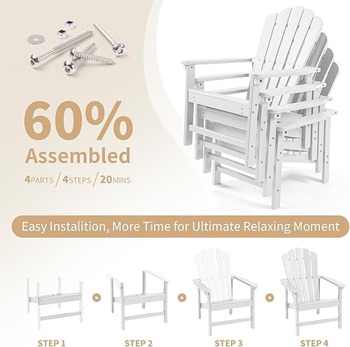 Miniatura 7 de Sillas Adirondack apilables, juego de 2, silla de fuego resistente al clima para césped, porche, terraza, ahorro de espacio, HDPE para exterior