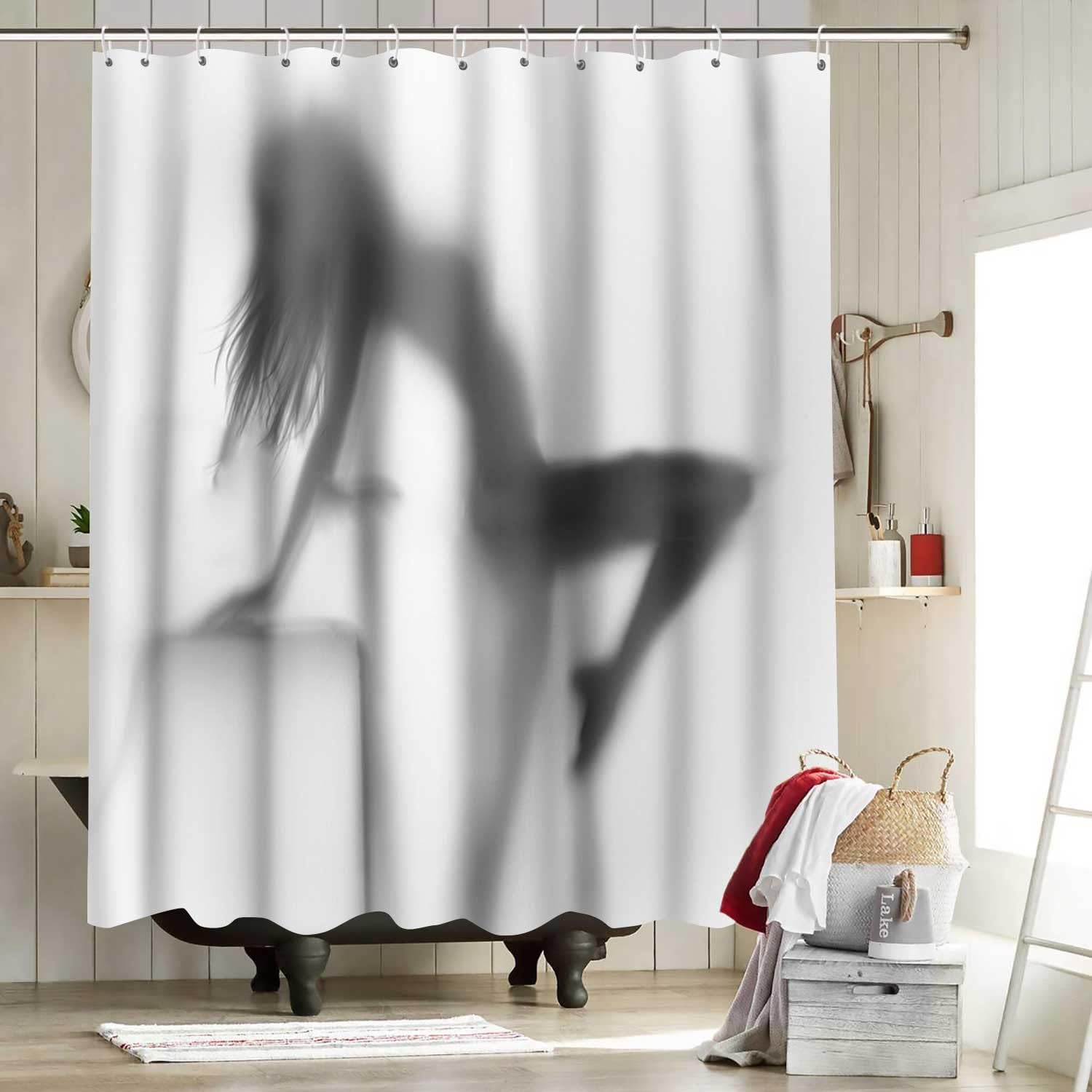 Sexy Lady Women Fabric Shower Curtain Beauty Silhouette Shadow Shower Curtains Set for Bathroom Decor Sets White Waterproof Bath Curtain Standard Size, 72 x 72 Inches, YLLHNT195