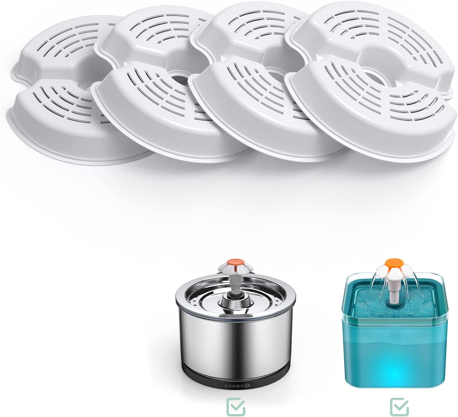 AONBOY Cat Water Fountain Filters, Activated Carbon Filter, Suitable for Cats/Dogs Pet Fountain, Triple Filtration (4 Pieces)