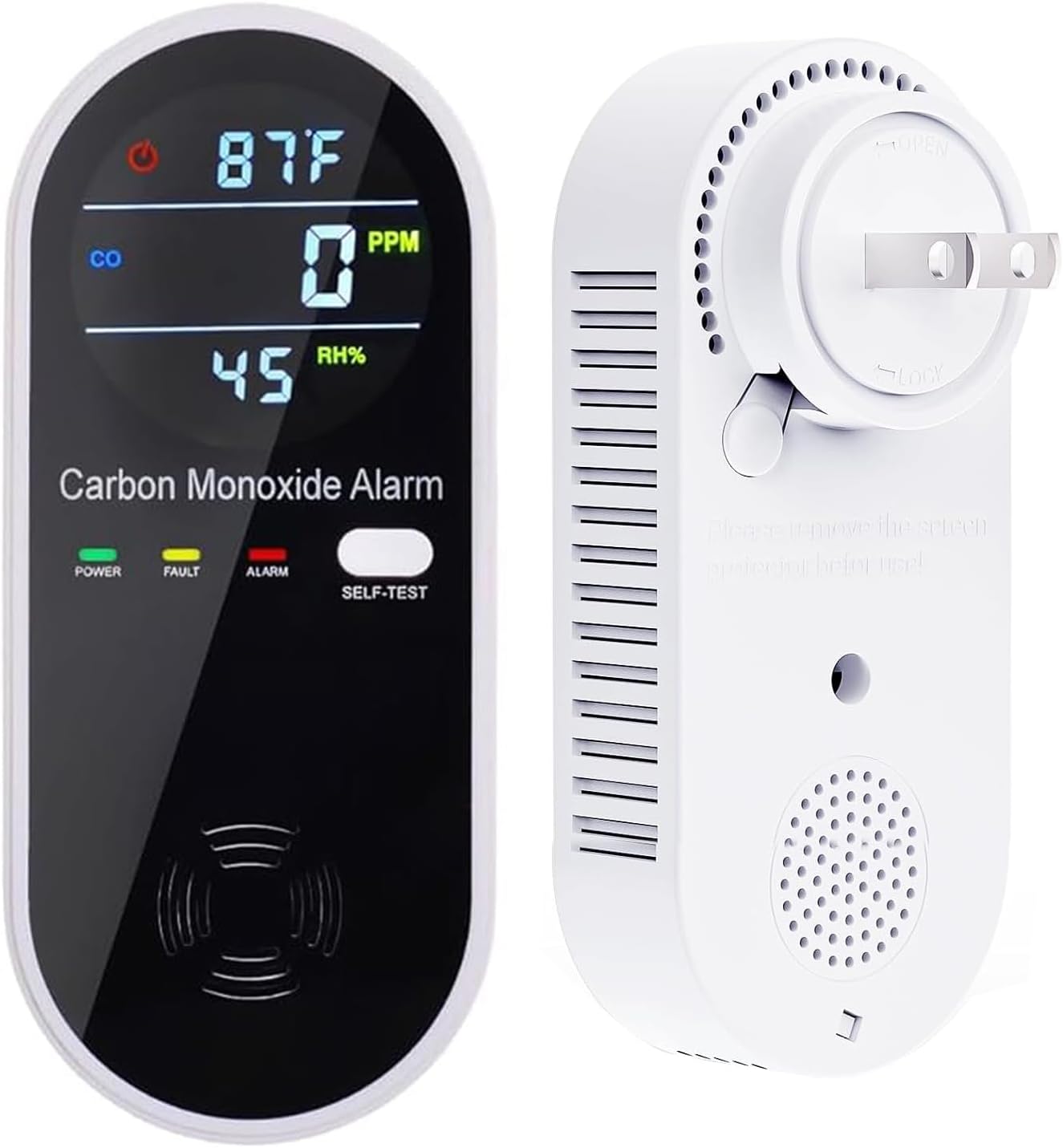 3-in-1 Carbon Monoxide Detectors, Portable Carbon Monoxide Detector for Travel with Temperature & Humidity Display, Carbon Monoxide Detector Plug in Wall for Home/RV, Accurate & Easy to Install 3