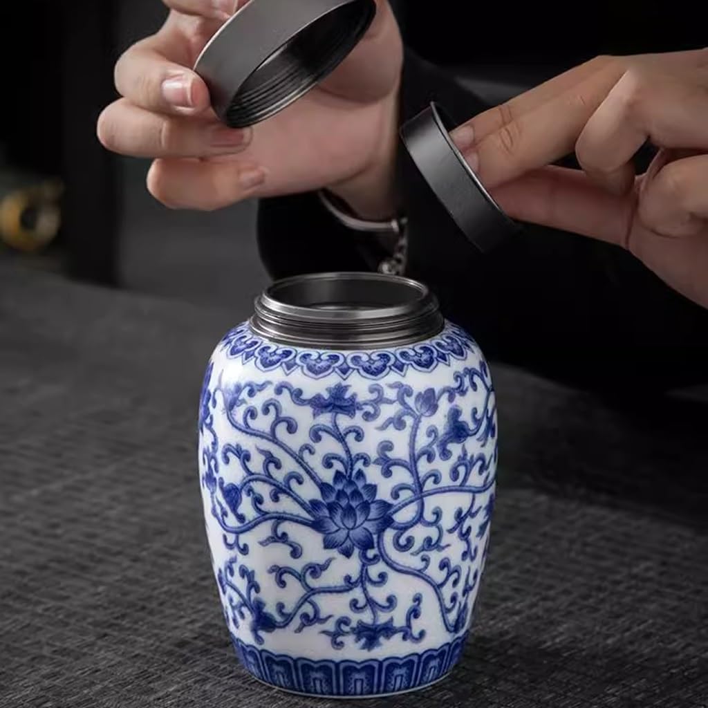 LYGSWDB Zuckerdose, chinesische Retro-Teedosen aus blauem und weißem Porzellan, Haushaltskeramik-Teedosen, versiegelte Aufbewahrungsbox, Teeaufbewahrung, Teedosen, Teekanister