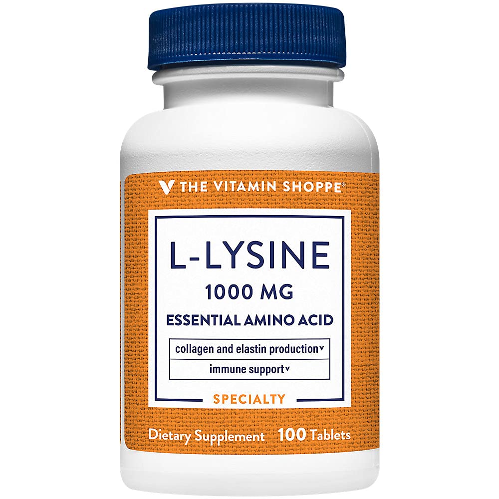 The Vitamin Shoppe L-Lysine 1,000MG, Essential Amino Acid, Lip Care Supplement, Supports Collagen & Elastin Production, Once Daily (100 Tablets)
