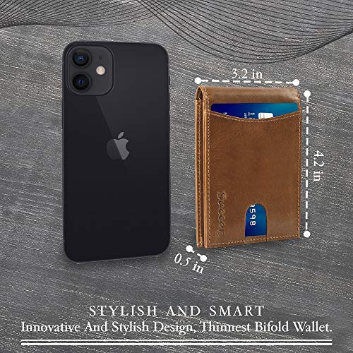 Succor RFID Blocking Leather Card Holder, Handcrafted Genuine Rustic Leather Wallet with Extra Capacity Card Slots for Men & Women, Ultra Strong Stitching (Tan)3