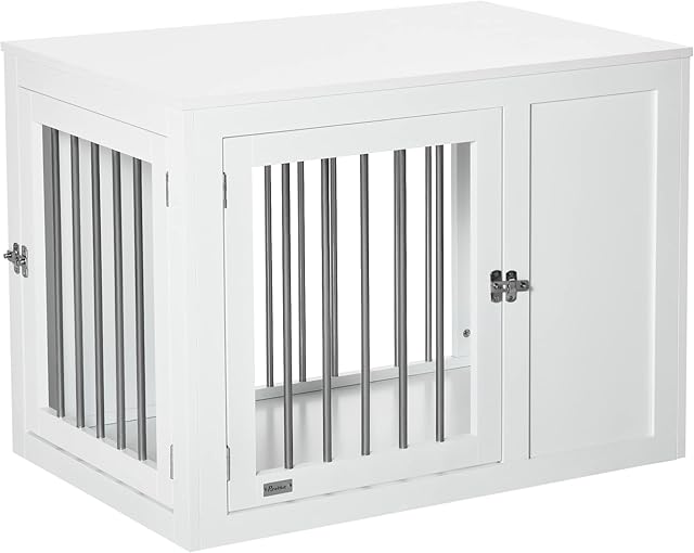 PawHut Furniture Style Dog Crate with Two Doors, End Table Pet Cage Kennel with Locks, for Medium Dogs - White