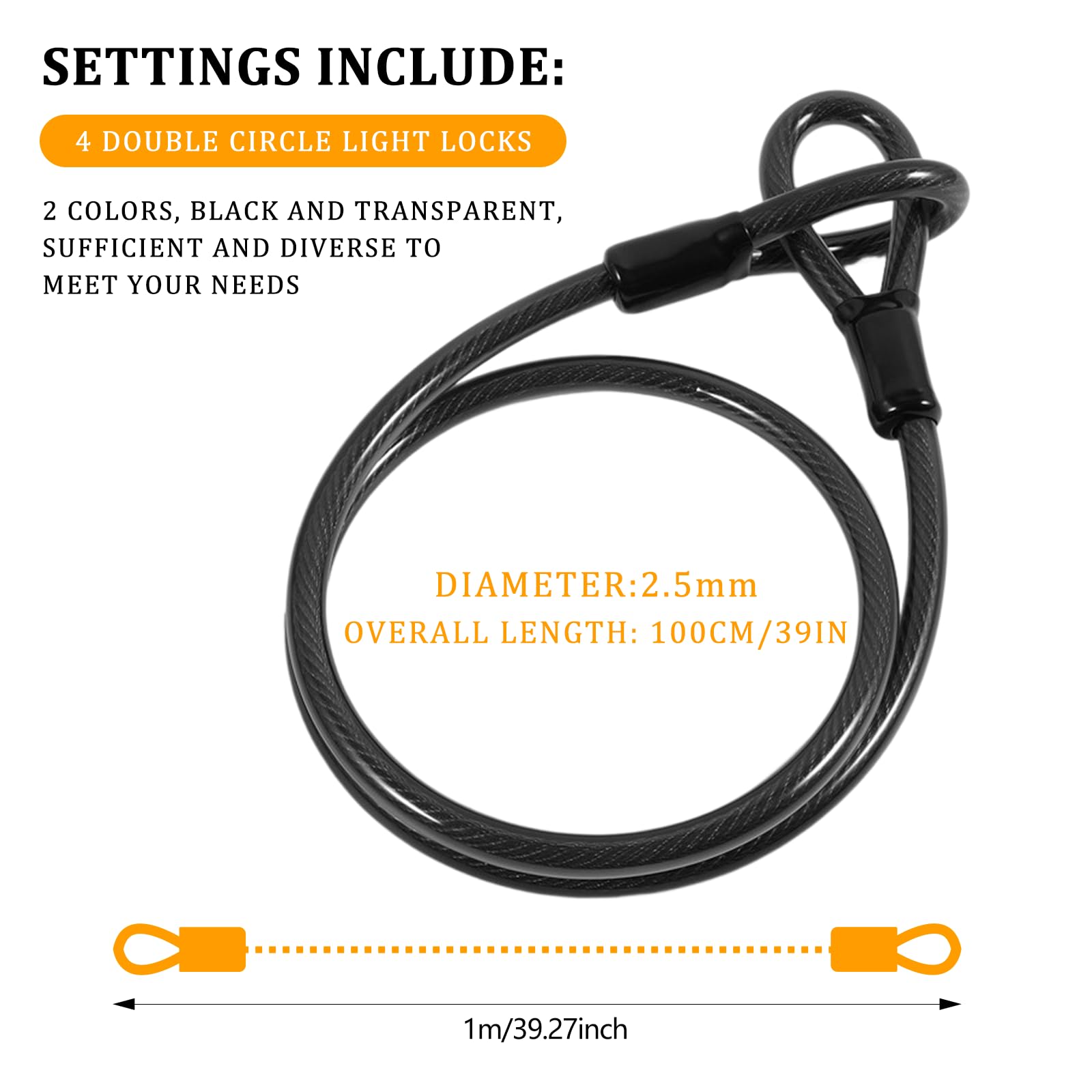 Lot De 4 Câbles De Sécurité Acier Inoxydable - 1 M X 3 Mm, Avec Œillets Et Mousquetons, Pour Vélo, Bagages