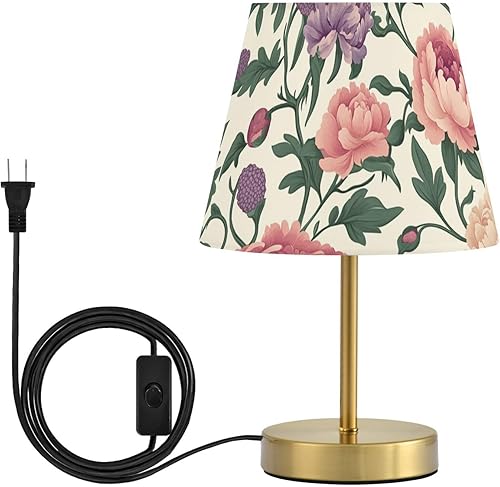 Miniatura 1 de Retro Vintage Flowers Leaves Table Lamp 3 Level Brightness Patio Table Lamp with Fabric Linen Shade for End Table, Living Room Desk, Metal Base