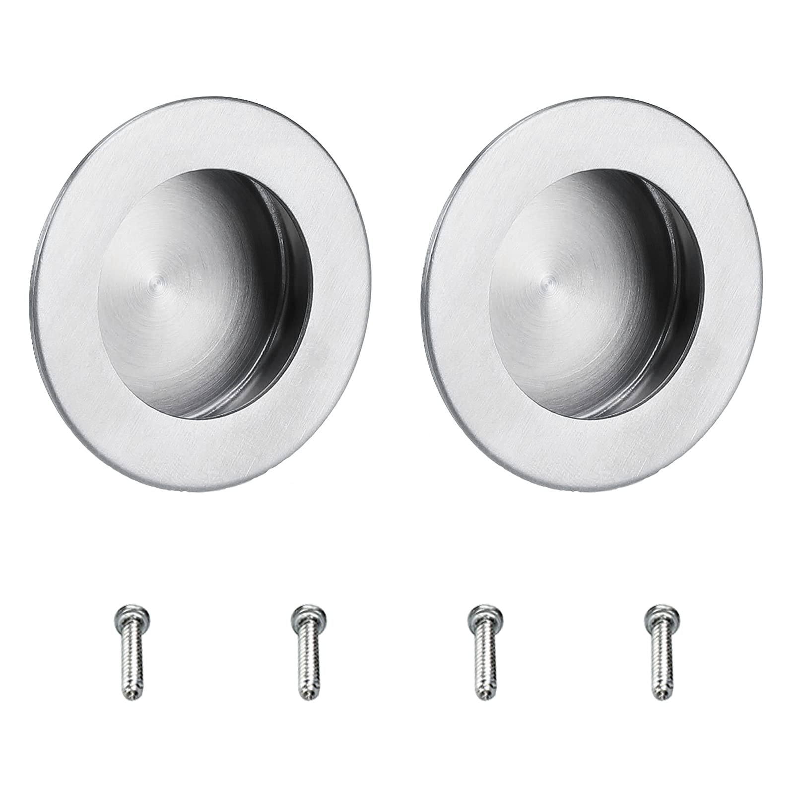 Morobor Silver-2Pcs 2.5Inch Round Embedded Door Handle,2Pcs Stainless Steel Round Side Hole Flush Embedded Sliding Door Handle For Door,Cabinet,Drawer Cupboard Wardrobe.