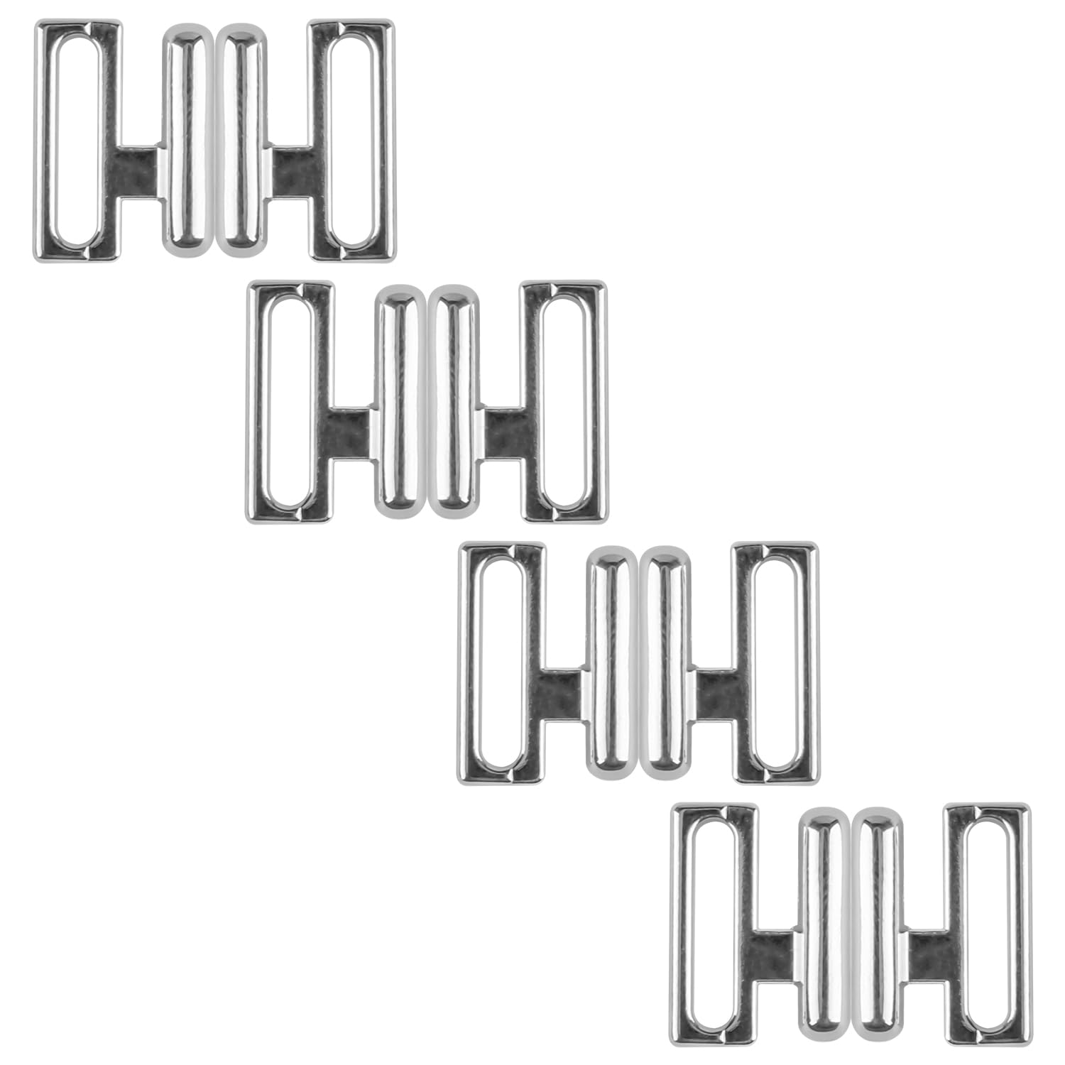 Hopzab 4pcs Silver Metal Bra Front Clasp, Bikini Closure Buckles, Adjustable Lingerie Fasteners Replacement for Swimwear, Bras & Diy Sewing Projects