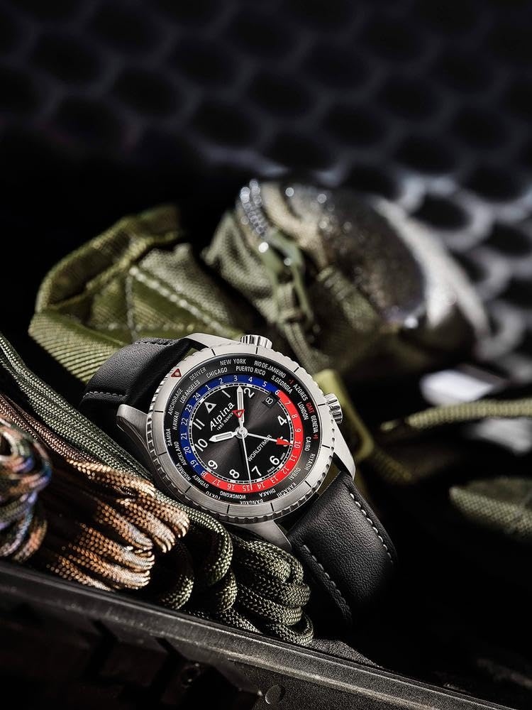 Alpina Analoge Herrenuhr Quarz mit Edelstahlarmband Mid-39670, Schwarz