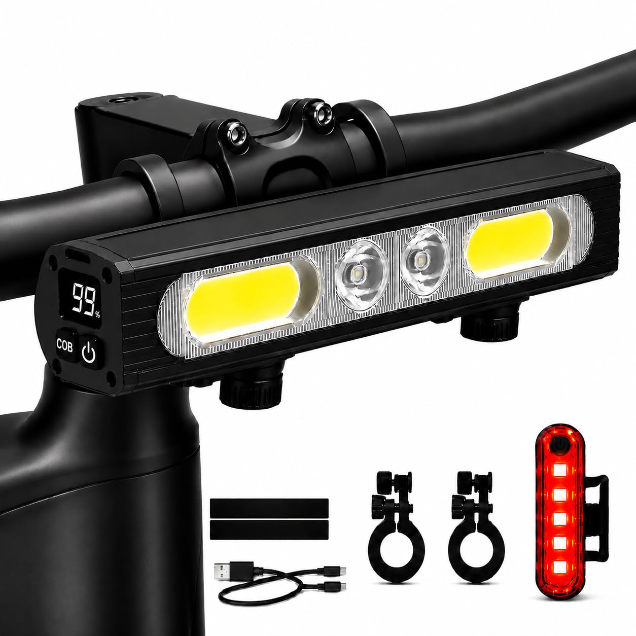 1200LM Bike Lights for Night Riding,Headlight and Tail Light Set | 9+3 Modes,Power Display, Rechargeable Bicycle Lights Front and Back,IPX6 Waterproof Ebike Light for MTB,Off-Road,City Riding