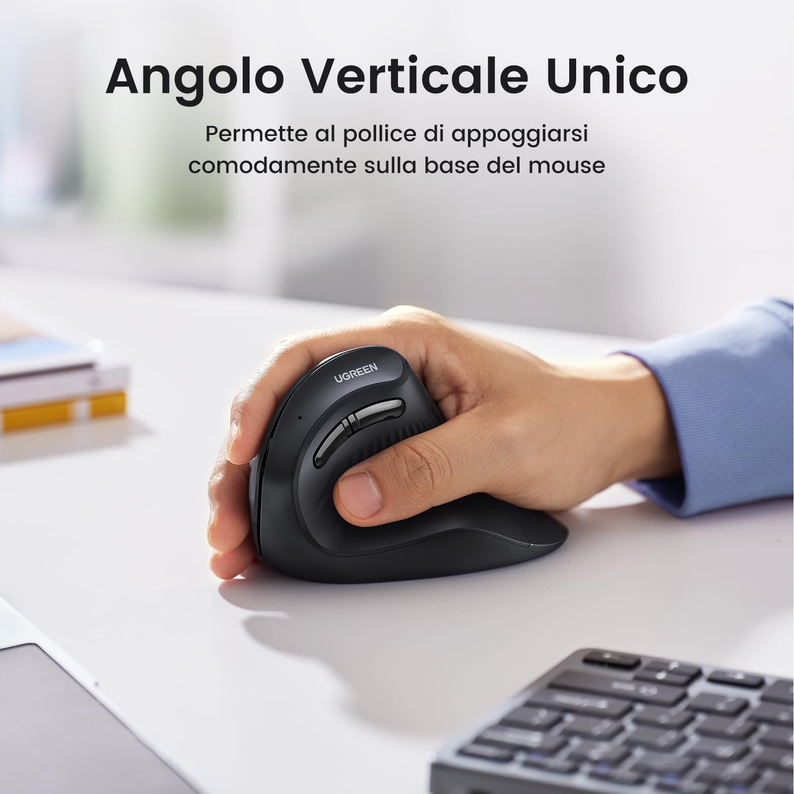 UGREEN Bluetooth Mouse Verticale Ergonomico 2.4G 4000 DPI 5 Pulsanti | per Windows mac OS Android iOS Linux