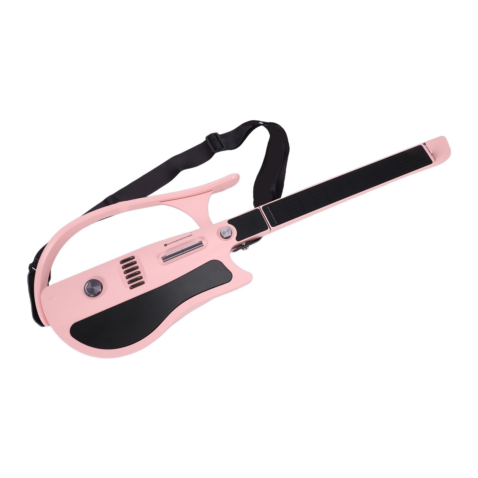 Chitarra Elettrica, Chitarra da Viaggio Pieghevole Portatile con Guida Luminosa Agli Accordi Connessa all'app per Principianti, Rosa, Batteria da 4000 MAh