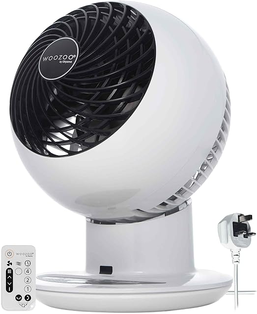Woozoo® by Ohyama, Powerful, silent desk fan / table fan, 30m², 25 m reach, Multidirect oscillation, Timer, Remote control, For living room, kitchen, bedroom - Woozoo PCF-SC15T - White [UK model]