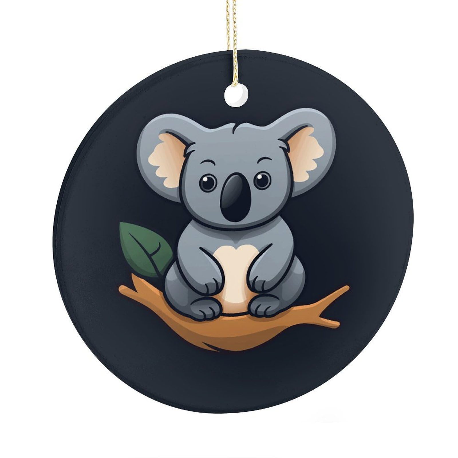 Fekiloot Style Koala In Tree Christmas Ornaments 2.9 Inch Round Ceramic Ornament Keepsake Thank You Gifts For Office, Room, Home - Holiday Present Ideas