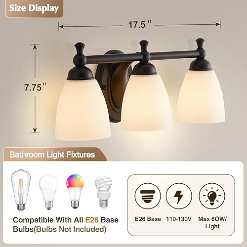 Miniatura 5 de Luces de tocador para baño, 3 luces modernas sobre espejo, lámpara de baño negra, apliques de pared para dormitorio, iluminación para sala de estar,