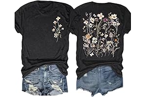 Women's Vintage Flowers Shirt Casual Boho Floral Printed T-Shirt for Girl: A...