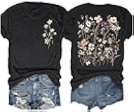 Women's Vintage Flowers Shirt Casual Boho Floral Printed T-Shirt Sunflower Wildflowers Graphic Tees Tops for Girl