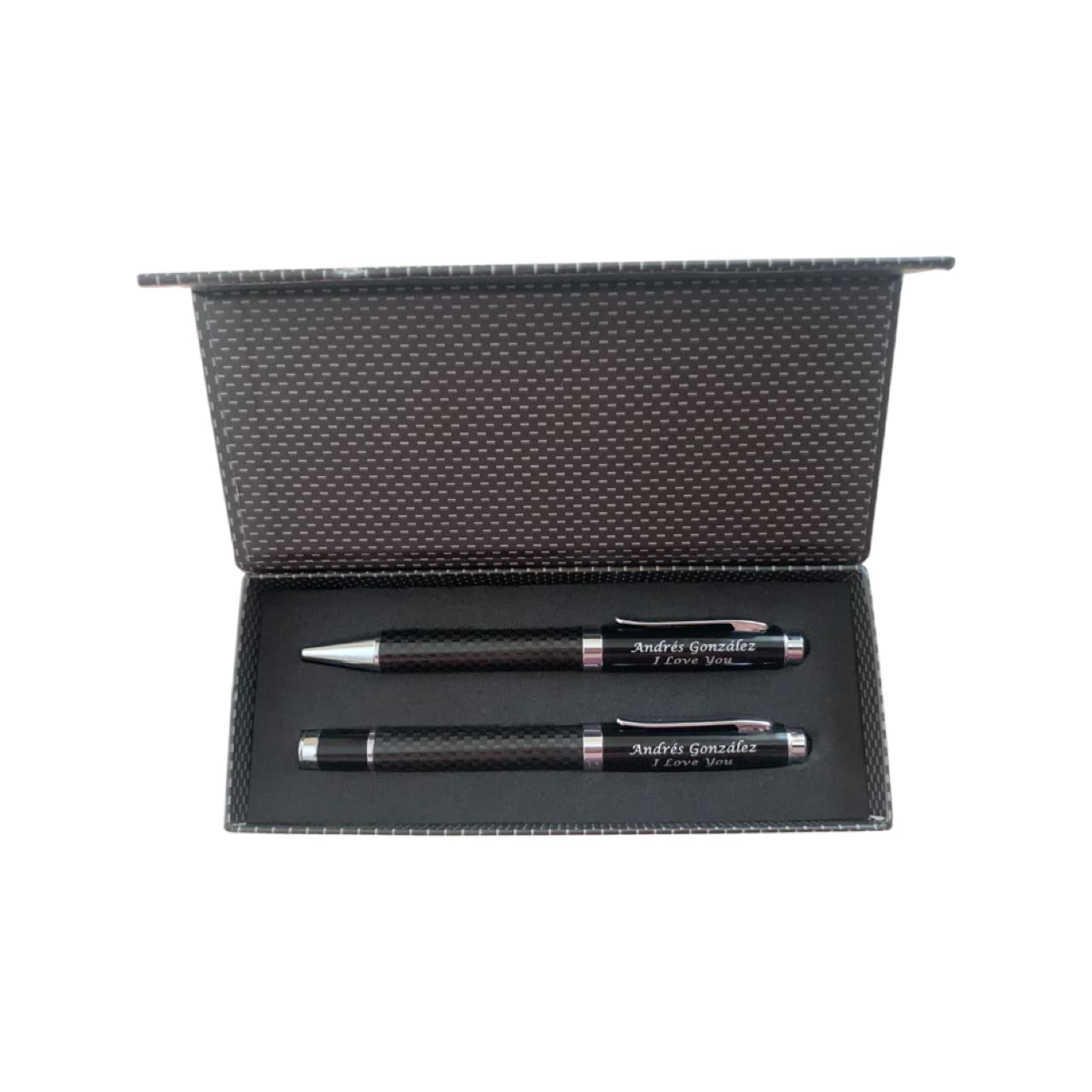 regalo grabado Personalisierter Kugelschreiber und Tintenroller | Kohlefaser | elegante Gravur | Schreibset | Jahrestag, Geburtstag, Weihnachten