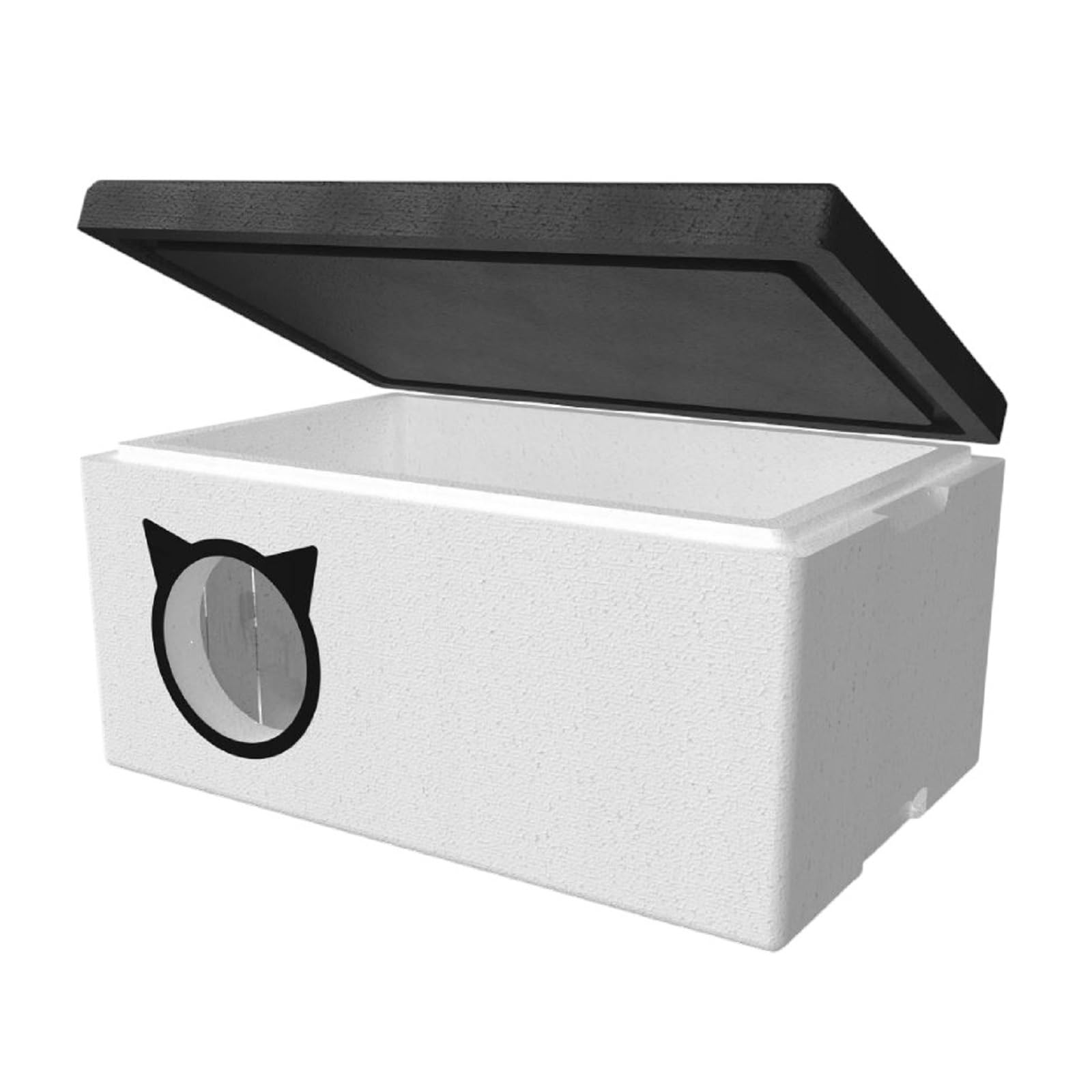 QLS Maison pour chat 58x38 cm Résistante aux intempéries en polystyrène avec rideau