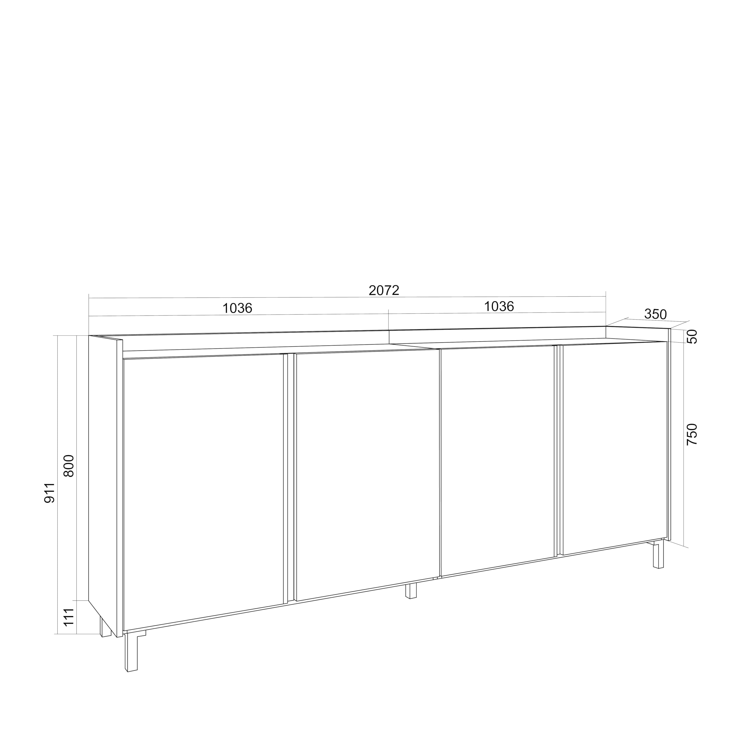 Skraut Home | Aparadores para salón | Gran Capacidad de almacenaje | 207x91x35 cm | 4 Puertas | Diseño Industrial | LED | Estilo Moderno | Roble y Negro
