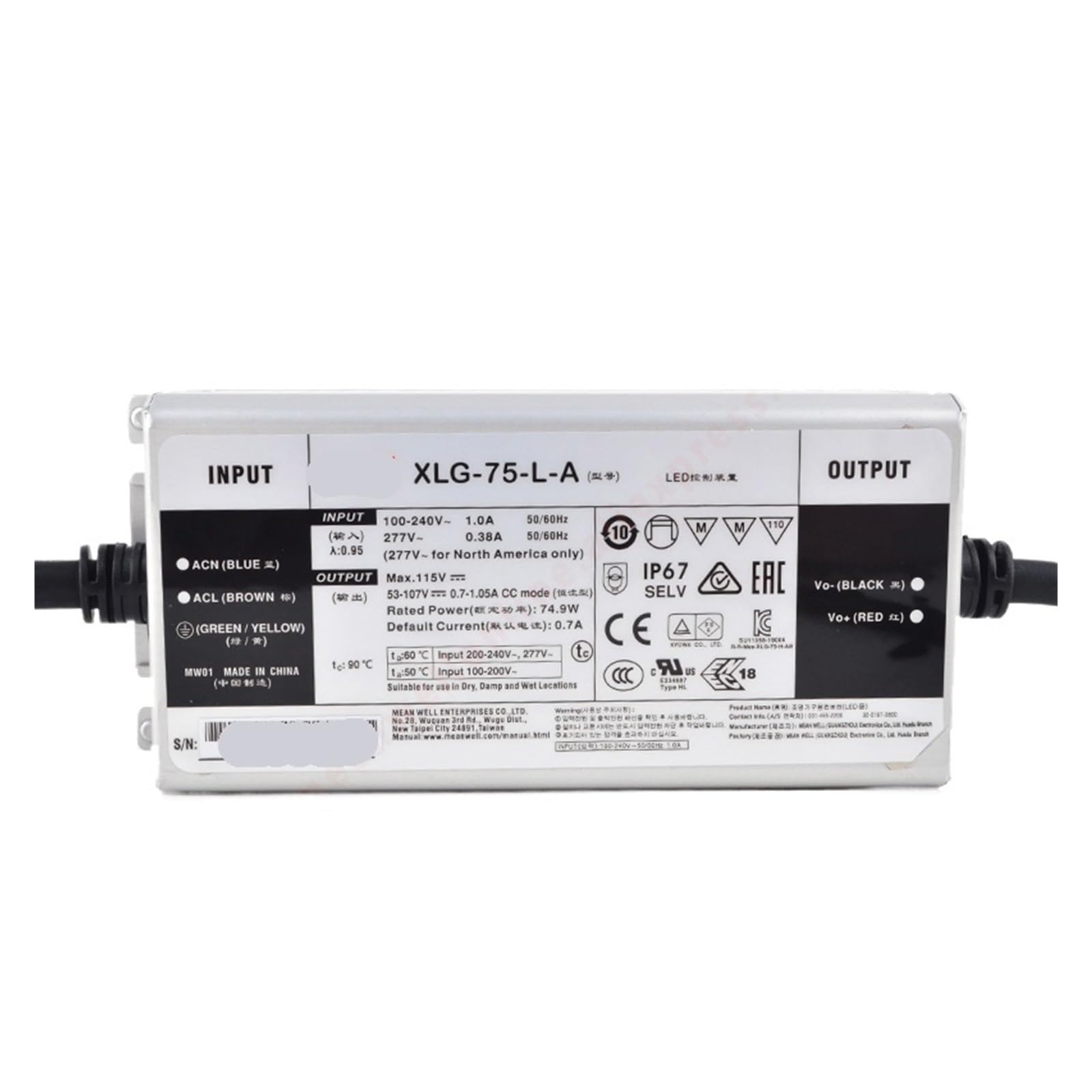 Pilote LED XLG-75-LA IP67 pour illuminer les rues de la ville et sécuriser les espaces publics