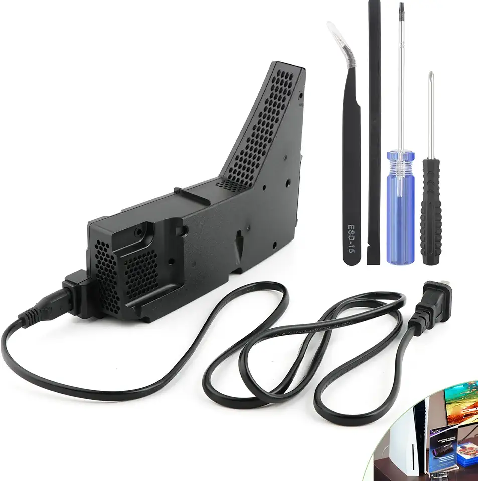 YWLRONG Fonte De Alimentação Para Ps5 Adp-400Fr, Substituição Playstation 5 400Fr Pa-1401-Jt3, Interna Com Adaptador Ca, Acessórios Console, Peças, Cabos, Ferramentas Reparo