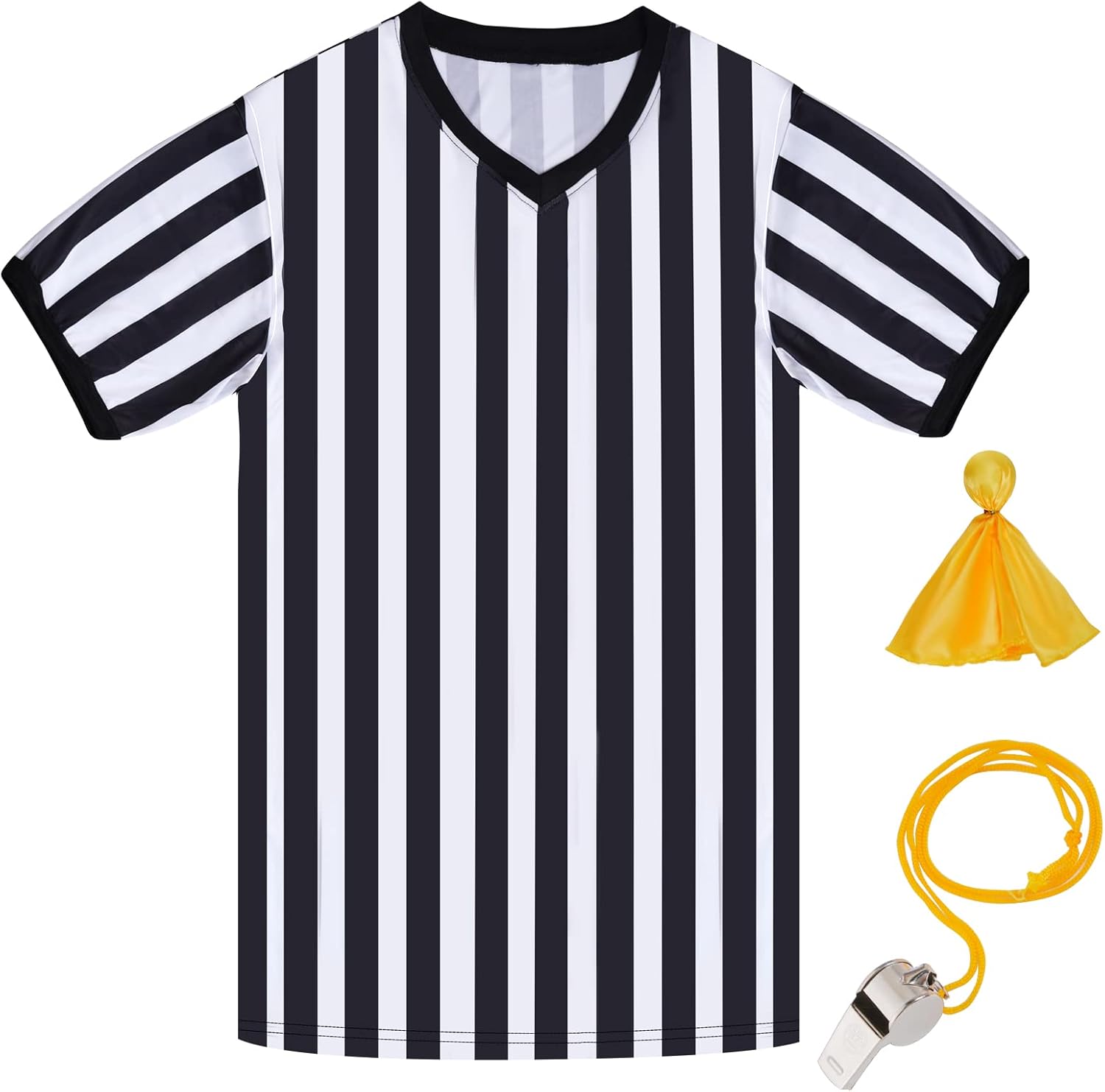 obmwang Referee Shirt for Womens and Mens, Black and White Stripe Umpire Jersey V Neck Ref Uniform for Football Halloween