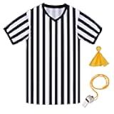 obmwang Referee Shirt for Womens and Mens, Black and White Stripe Umpire Jersey V Neck Ref Uniform for Football Halloween