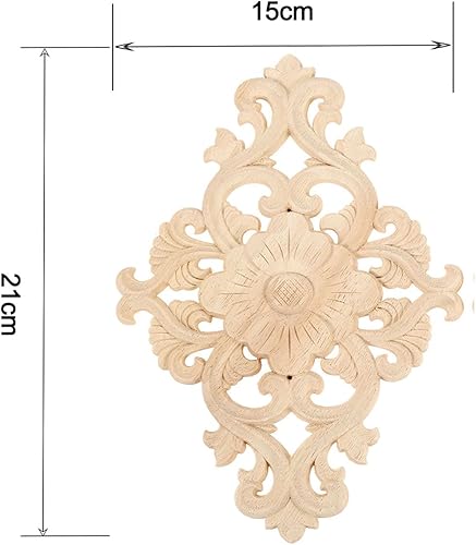 Miniatura 2 de MUXSAM - Apliques tallados en madera, 1 pieza decorativa de madera, calcomanías de centro de muebles sin pintar para armario, tocador, cama, puerta,