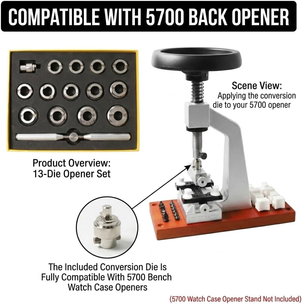 5537 Watch Back Remover Tool Kit, Watch Repair Tool with 13 Precision Dies for Professional Watchmaking and Maintenance - Fits 5700 Bench Opener