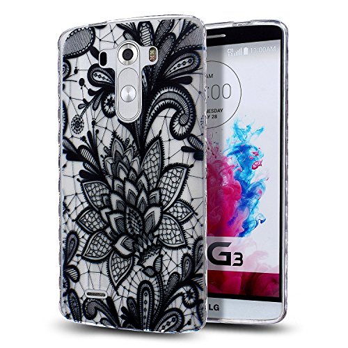 LGG3 Case,LGG3 TPU Case,NSSTAR [Scratch-Proof] Ultra Thin Crystal Clear Rubber Gel TPU Soft Silicone Bumper Case Cover with Shockproof Protective Case for LGG3,Black Lace Flower #3