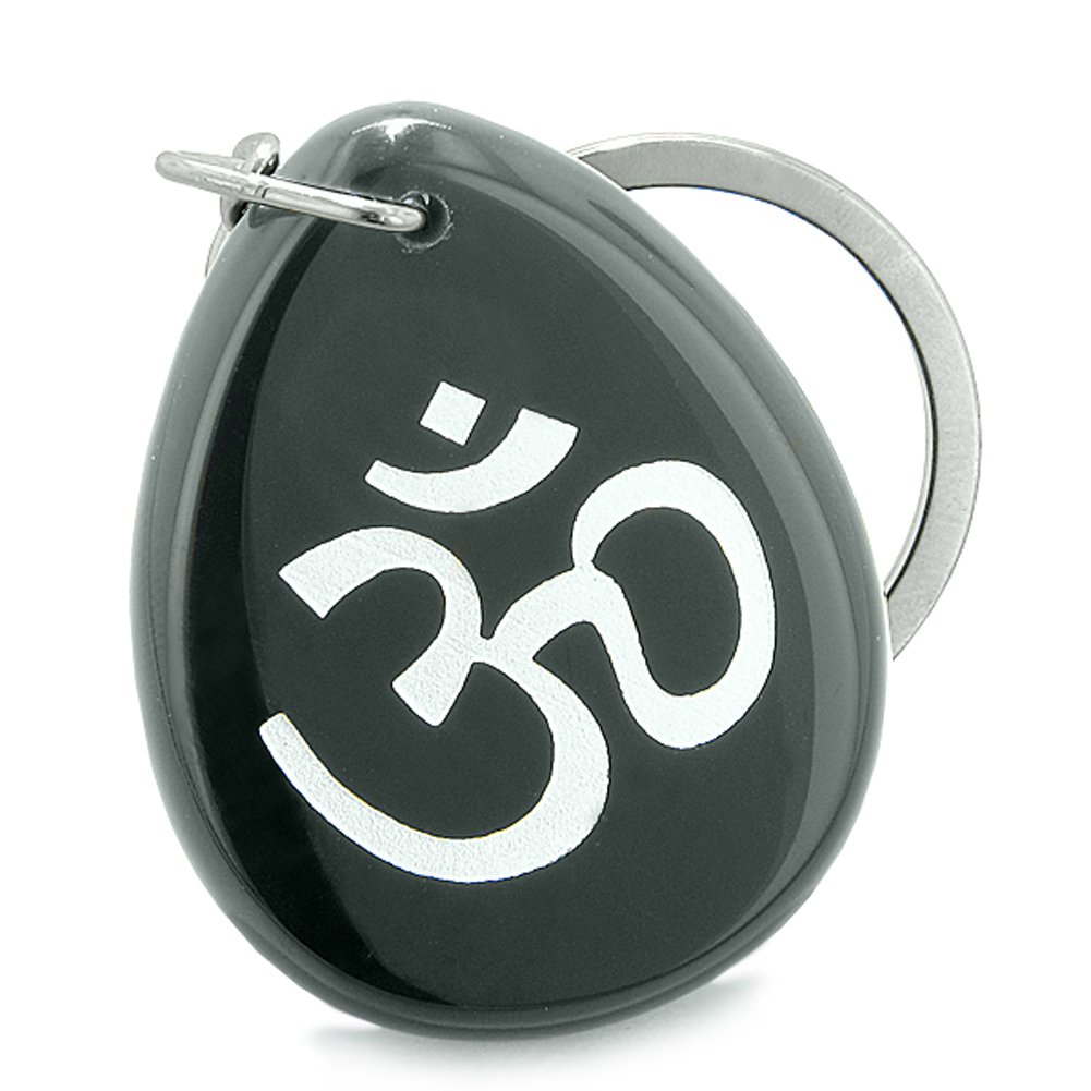 Wish Stone Keychains - Natural Agate Amulet - Spiritual Good Luck Powers Key Fob - Engraved Positive Energy Lucky Charm