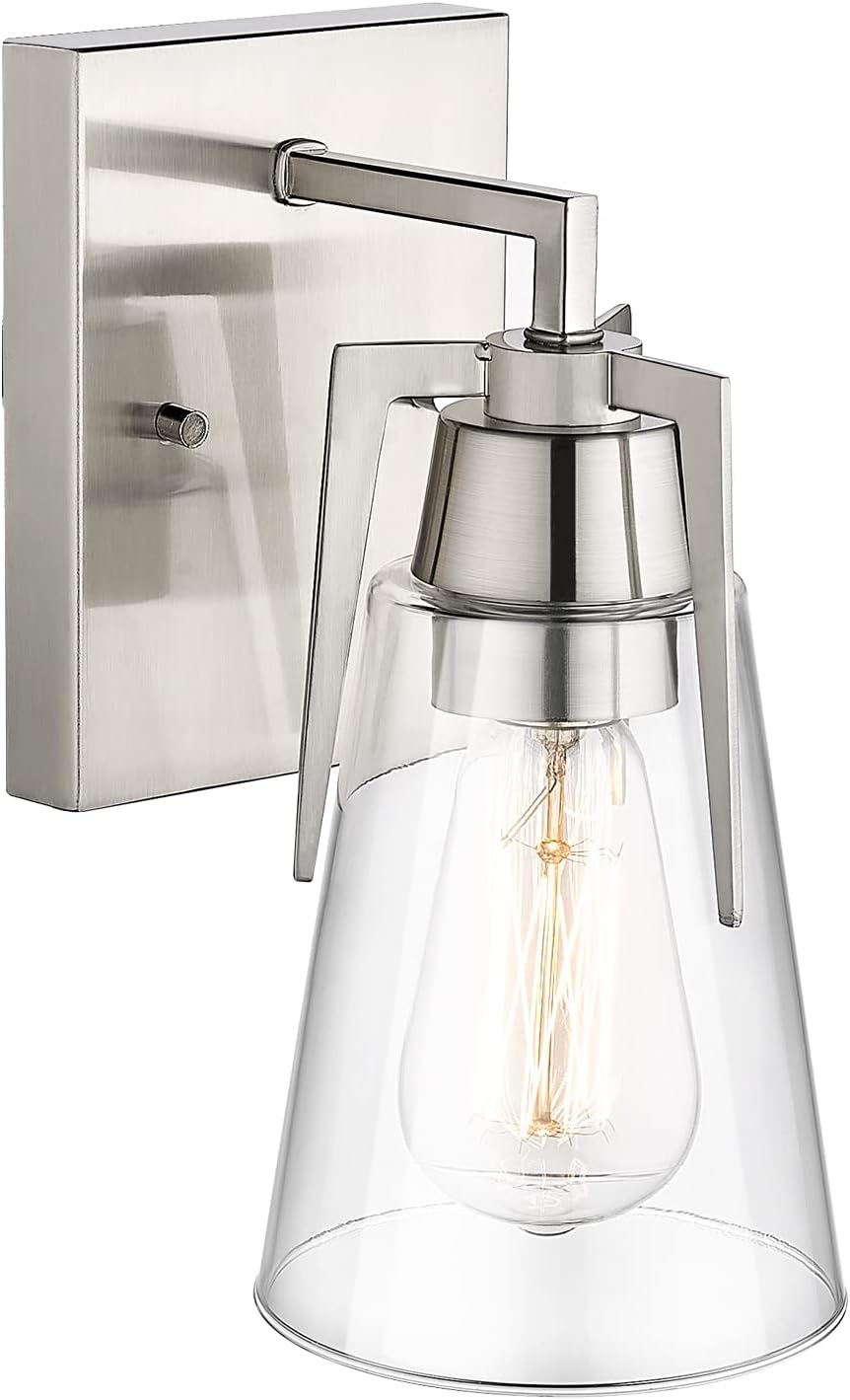 EAPUDUN Wall Sconces Bathroom Light Fixtures, Modern Farmhouse 1-Light Bathroom Vanity Light Fixtures, Indoor Wall Lamp in Brushed Nickel Finish, Clear Glass Shade and Metal Base