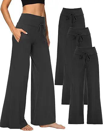 1/3 Pack Wide Leg Yoga Pants for Women, Comfy Lounge Pajama Sweatpants Loose Causal Palazzo with Pockets