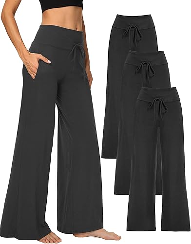 1/3 Pack Wide Leg Yoga Pants for Women, Comfy Lounge Pajama Sweatpants Loose Causal Palazzo with Pockets
