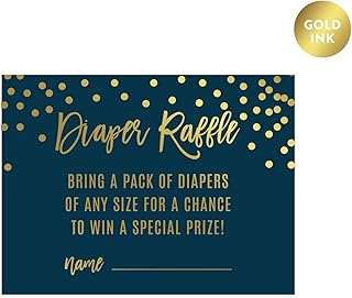 Andaz Press Navy Blue and Metallic Gold Confetti Polka Dots Baby Shower Party Collection, Diaper Raffle Cards, 30-Pack, Games Activities and Decorations