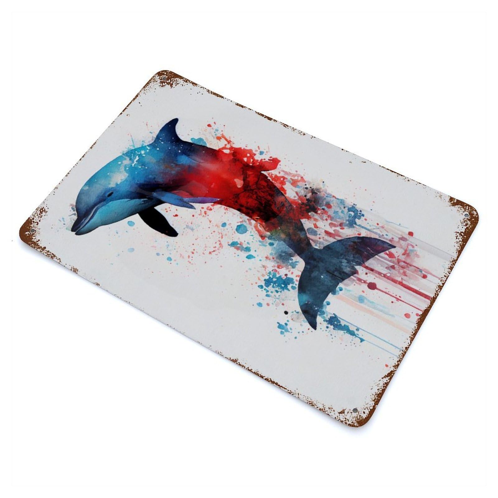 Dolphin Animal Vintage Rust Metal Sign 11.8"x7.9", for Basement, Hobby Room And Garage Decor, Farmhouse Wall Decor