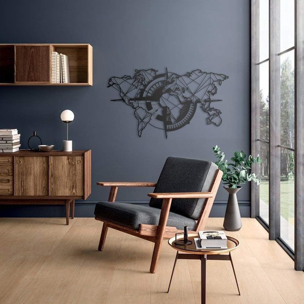 Tubibu - Arte de pared moderno, mapa del mundo metálico, 100% metal, 99 x 55 cm, negro